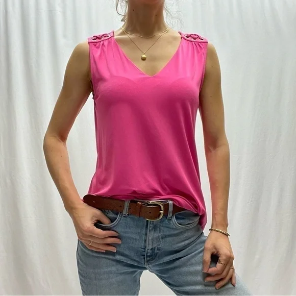ELLEN Tracy sleeveless top top V neck hot pink size M - Picture 12 of 16